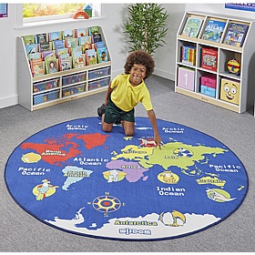 World Map Round Learning Carpet