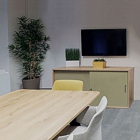 Unified Duo Desk High Sliding Door Credenza Storage Unit