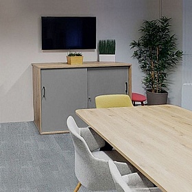 Unified Duo Midi Sliding Door Credenza Storage Unit