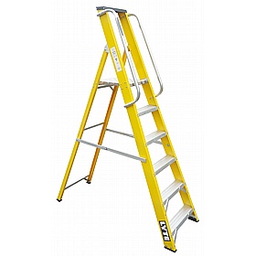 Lyte Industrial Swingback Glass Fibre Platform Step Ladders with Hand Rails