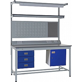 Industro Express Square Tube Workbench Storage Kit with Louvre Panel and Overhead Lighting - Workshop
