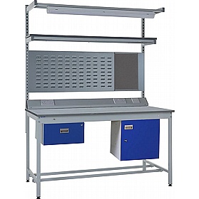 Industro Express Square Tube ESD Workbench Storage Kit with Louvre Panel and Overhead Lighting