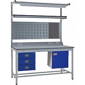 Industro Express Square Tube ESD Workbench Storage Kit with Louvre Panel and Overhead Lighting - Workshop