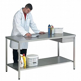 Industro Heavy Duty Stainless Steel Workbenches with Lower Shelf & Fixed Drawer