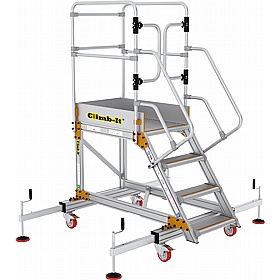 Climb-It Aluminium XL Mobile Platform Safety Steps with Adjustable Stabilisers
