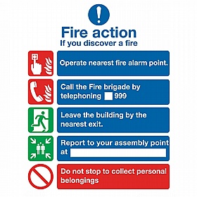 Fire Action Without Lift Safety Rigid Plastic Signs