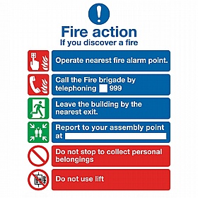 Fire Action With Lift Safety Rigid Plastic Signs