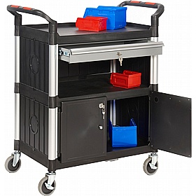 ProPlaz Plastic Shelf Trolley with Steel Drawer and Cupboard Storage