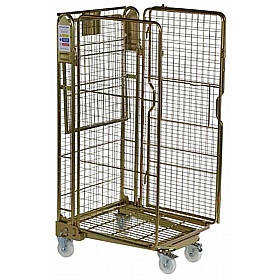 Cavea 4 Sided Nestable Gold Passivate Roll Pallet Cages with Mesh Infill Frame