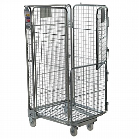 Cavea 4 Sided Nestable Roll Pallet Cages Split Gate with Mesh Infill Frame