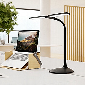 Crest Black Twin LED Desk Lamp - Office Furniture