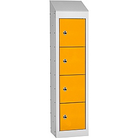 Stellar Probe Antibacterial Sloping Top 4 Compartment Personal Effects Lockers with Hasp and Staple Lock - Lockers & Cloakroom