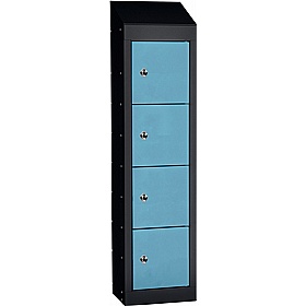 Stellar Probe Equinox Antibacterial Sloping Top 4 Compartment Personal Effects Lockers with Hasp and Staple Lock - Lockers & Cloakroom