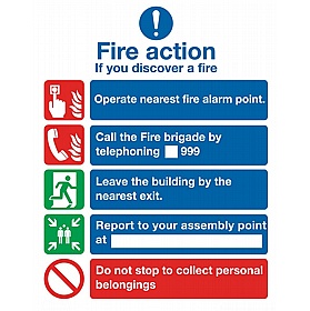 Fire Action Without Lift Safety Self-Adhesive Signs