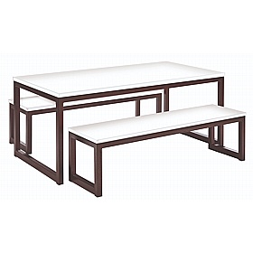 Antique Hoop Leg Dining Table and Bench Set