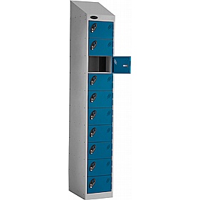 PowerBox Probe 10 Compartment Sloping Top Laptop and Tablet Charging Lockers with Hasp and Staple Lock