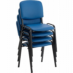 Swift ISO Antibacterial Vinyl Black Frame Stacking Conference / Visitor Chairs (Pack of 4)